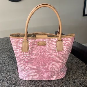 Kate Spade pink and white print tote bag hand bag beach bag